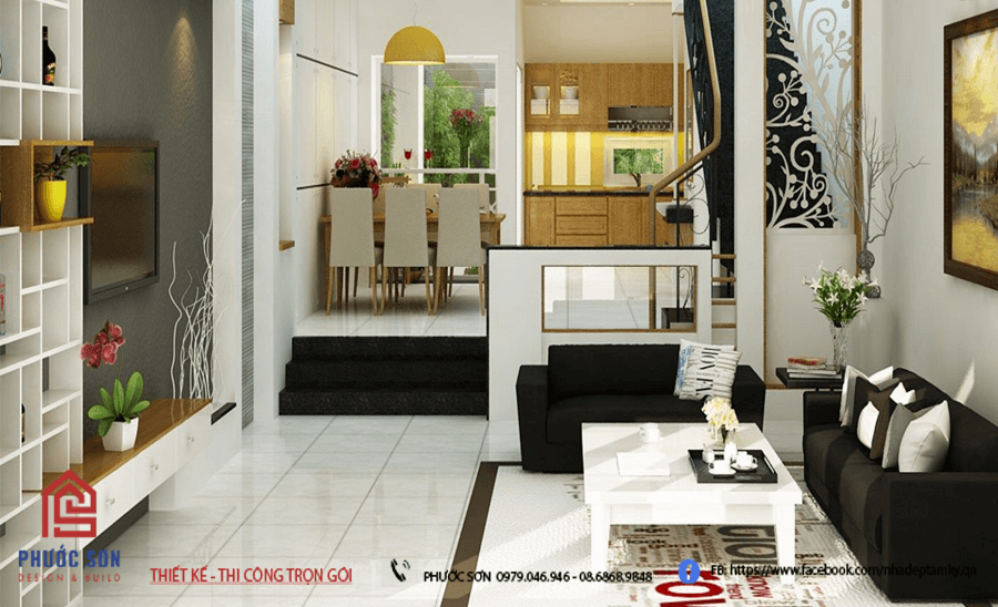 Mẫu phòng khách nhà ống đẹp 5m