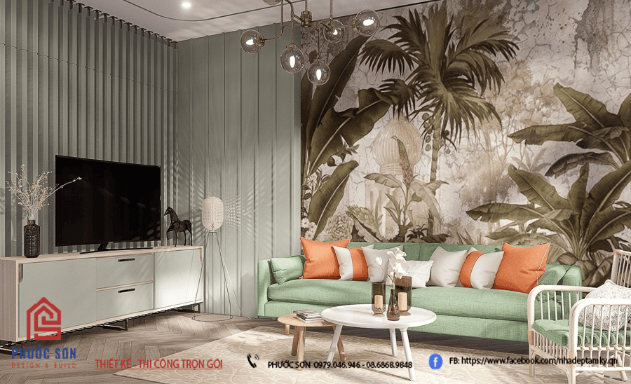Phòng khách đẹp phong cách tropical