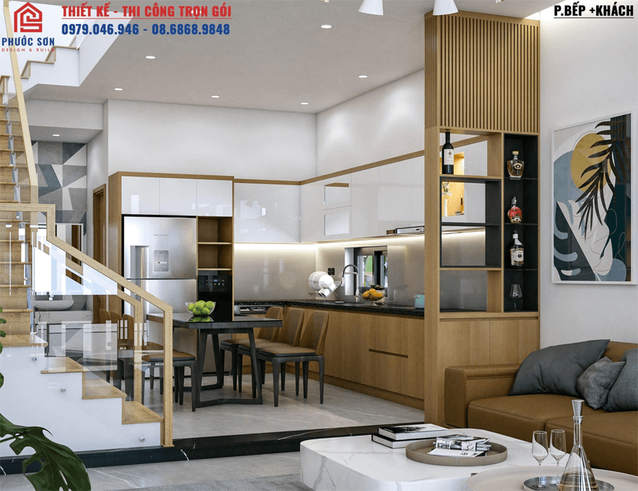 Phòng khách và phòng bếp không vách ngăn